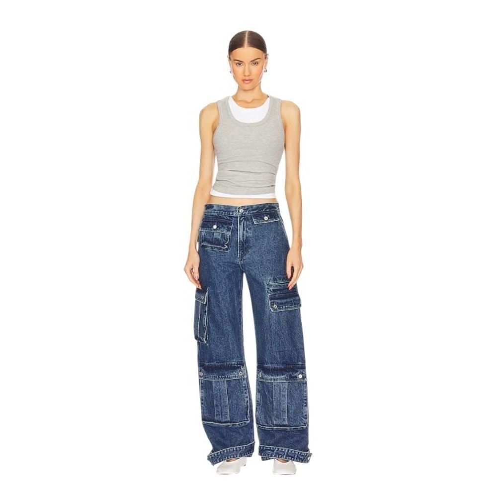 GRLFRND Lara Cargo Wide Leg Jeans in Big Sky Medium Wash,‎ Size 26